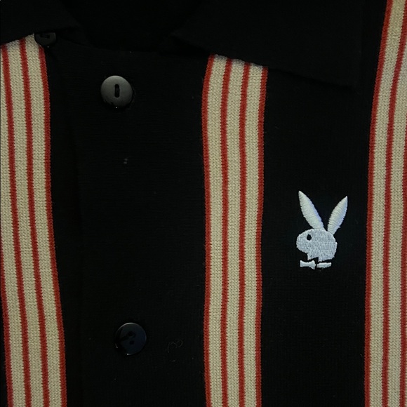 Playboy Black and Red Striped Men's Casual Button Down Shirt - Picture 3 of 5